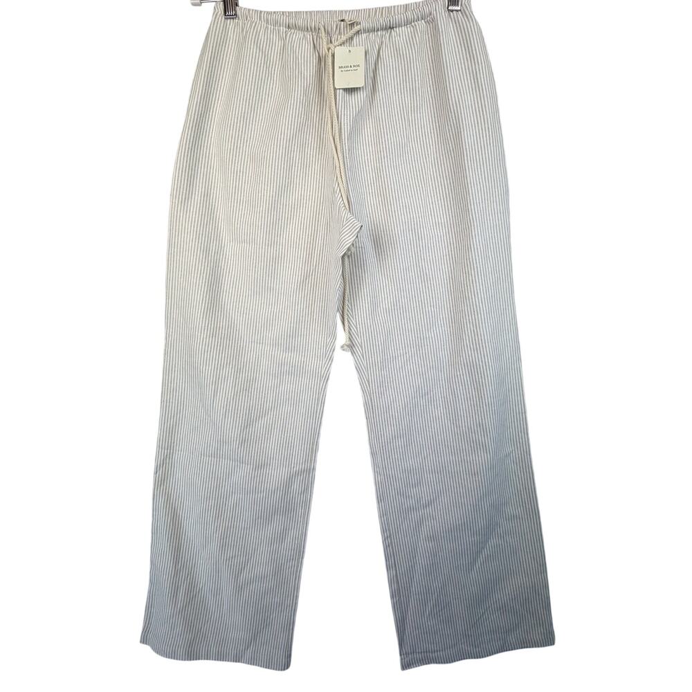 NWT Brass & Roe Wide Leg Pants Womens Size S Tan White Striped Drawstring $52 - Picture 1 of 9